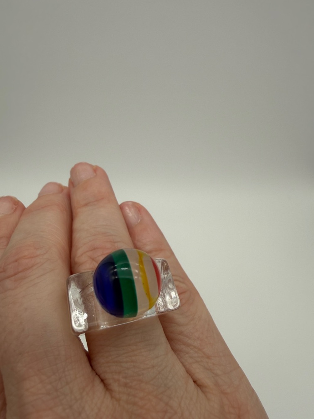 Vintage lucite disco style ring multicolor size 5